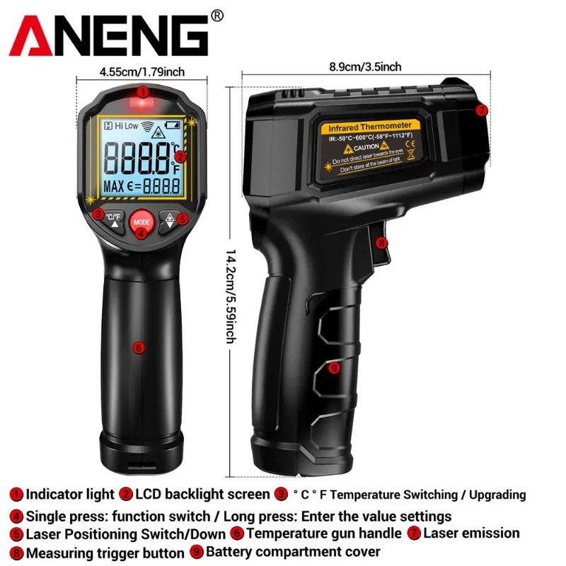 ANENG TH202 Non-contact Infrar - đánh giá và giá Industrial Laser Thermometer Gun